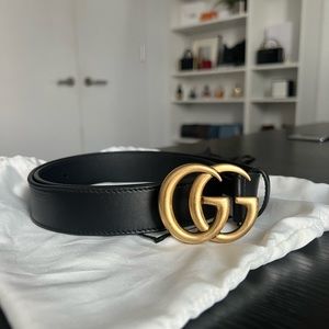LEATHER BELT WITH DOUBLE G BUCKLE